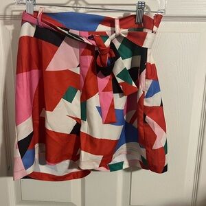 Red and White Tie Front Mini Skater Shorts